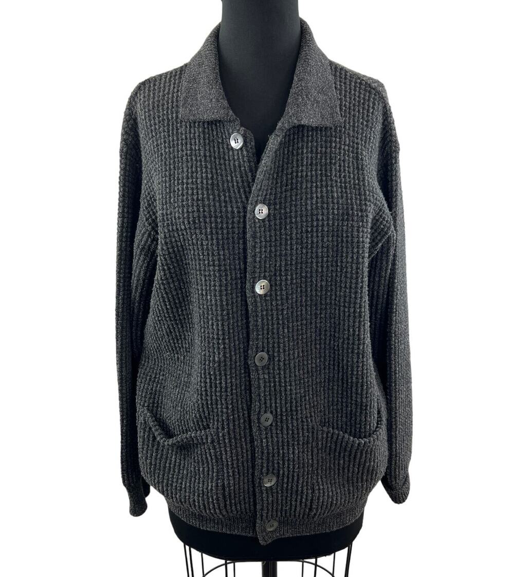 CANALI Mens Merino Wool Cardigan Gray Long Sleeve Pockets Textured Knit Sz IT 48